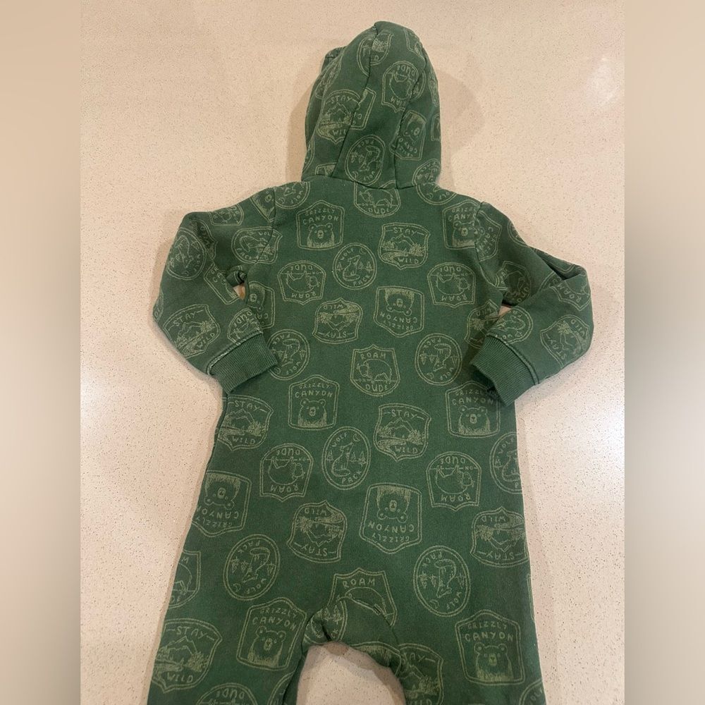 Carter's Boy 24 Month Hooded One Piece Outfit Jumpsuit Green Wilderness Camping - Picture 3 of 7